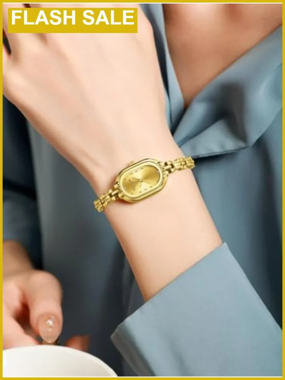 Vintage Gold Bracelet Watch Oval Rhinestone Quartz Luxury Dainty